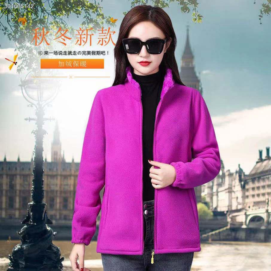 Middle-aged and elderly coral fleece stand-up collar jacket women autumn and winter polar fleece long-sleeved sweater plus velvet thickening warm all-match sweater