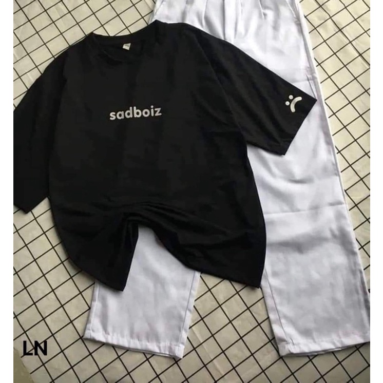 Sét áo SADBOI chữ + quần kaki trắng TH6