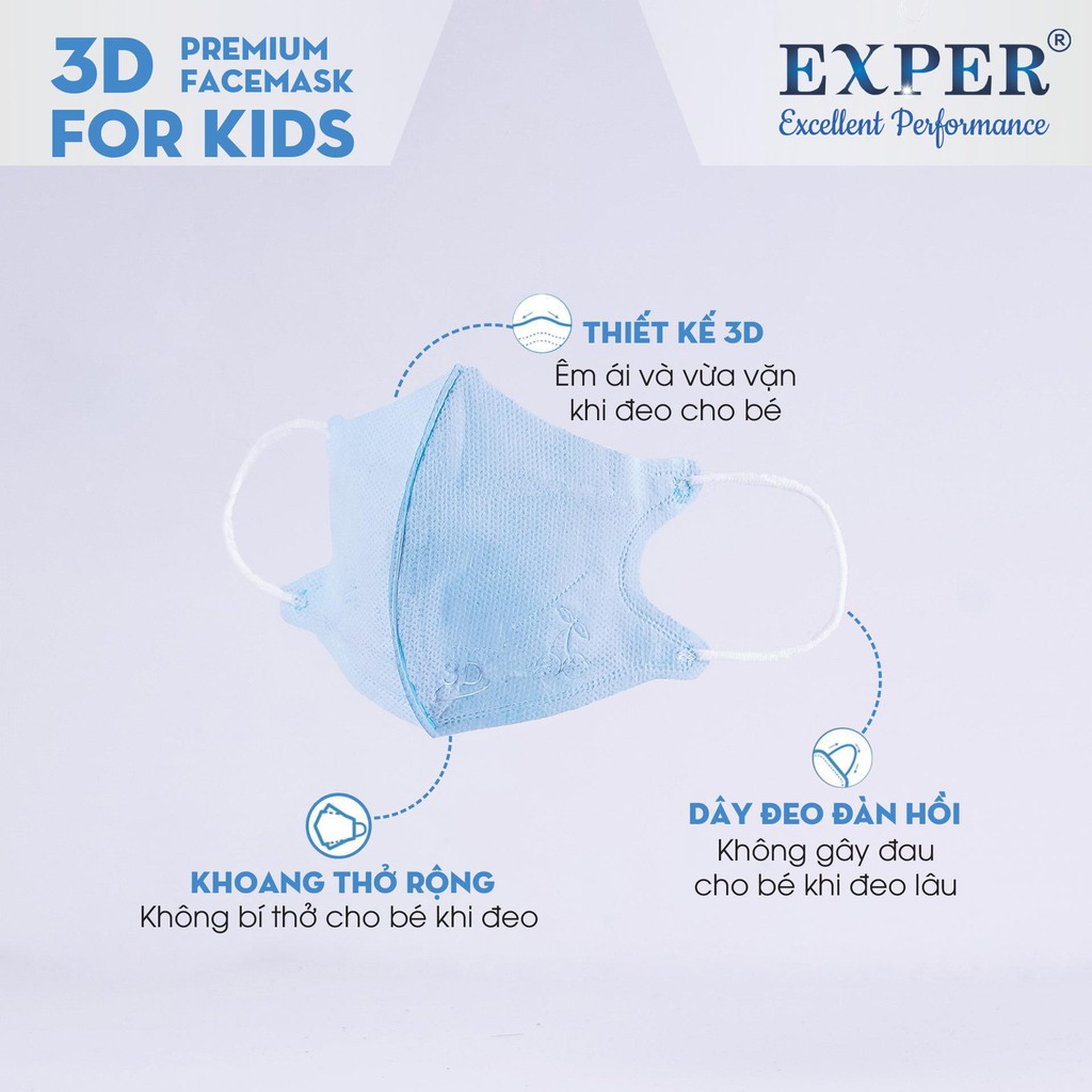 Khẩu trang y tế 3D EXPER cho bé dưới 5 tuổi loại khẩu trang y tế trẻ em kháng khuẩn lọc bụi mịn gói 10 cái Exper Store