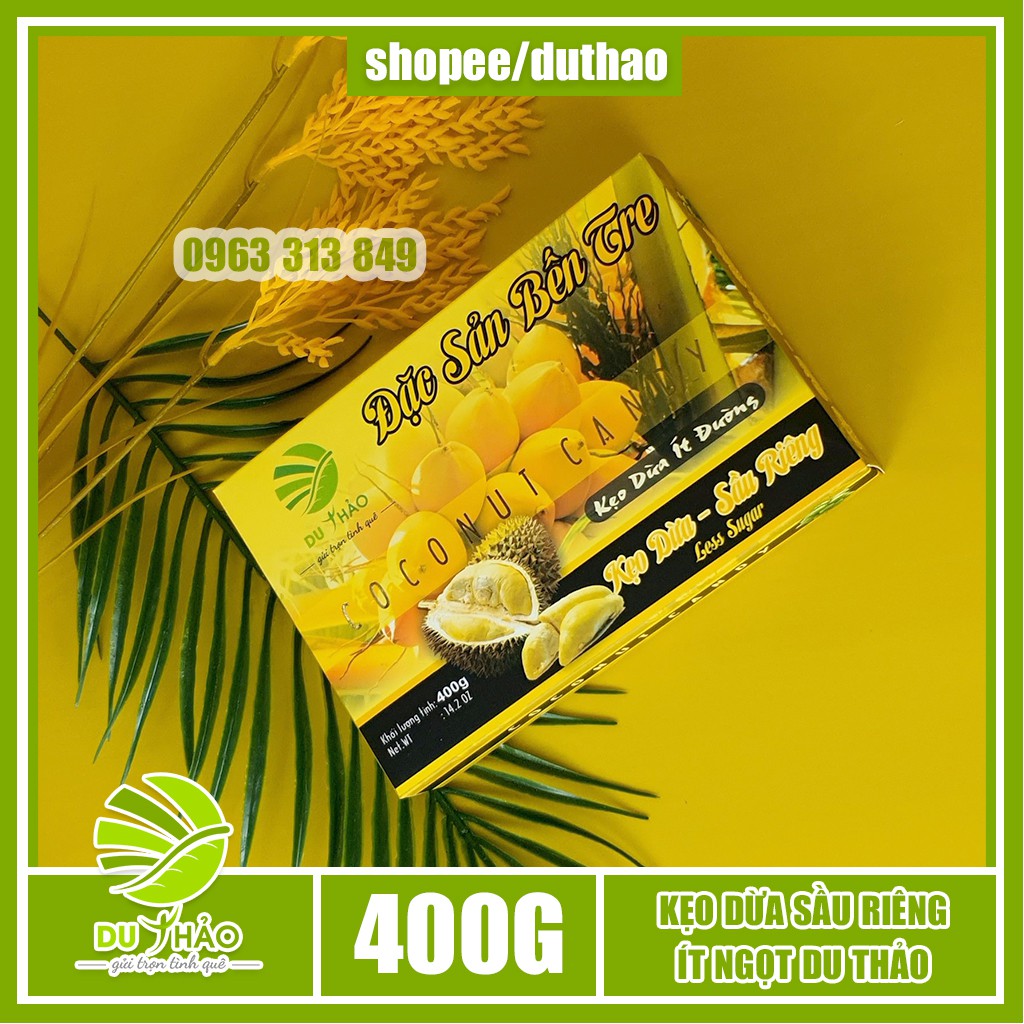 Kẹo dừa sầu riêng Bến Tre ít ngọt Du Thảo 400g