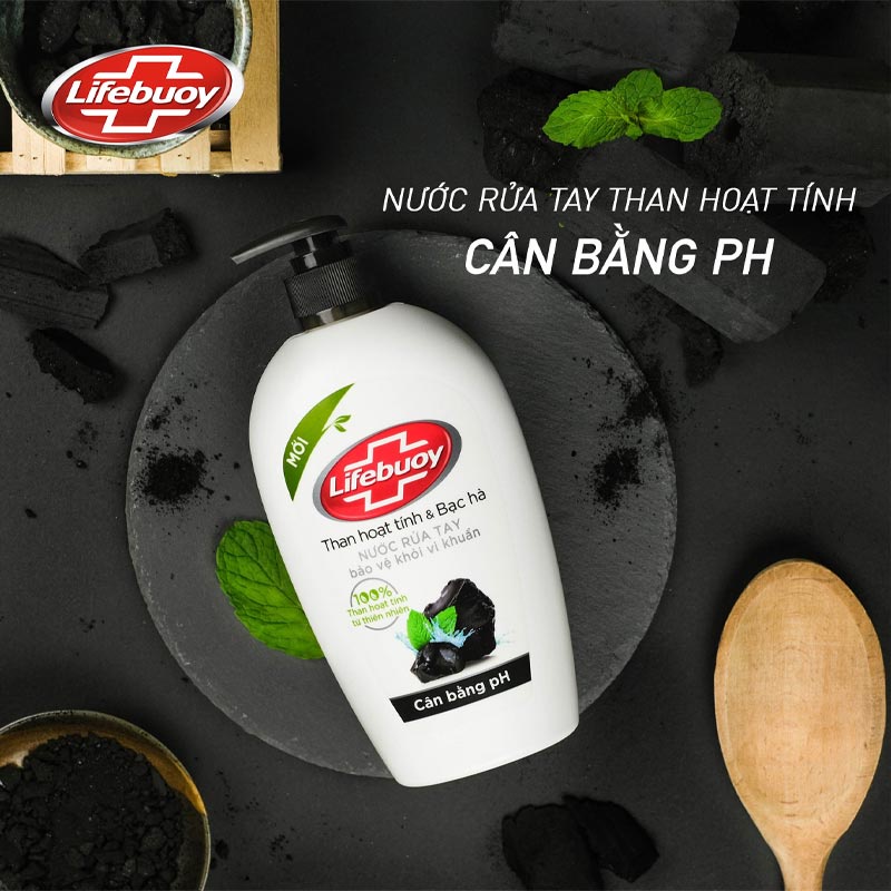 [Có sẵn] [Chính hãng] Nước Rửa Tay Lifebuoy Than Hoạt Tính &amp; Bạc Hà (Đen) 180g