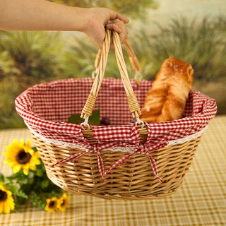 Giỏ đan tre cỡ nhỏ màu vàng dùng đi dã ngoại/ đi dã ngoại