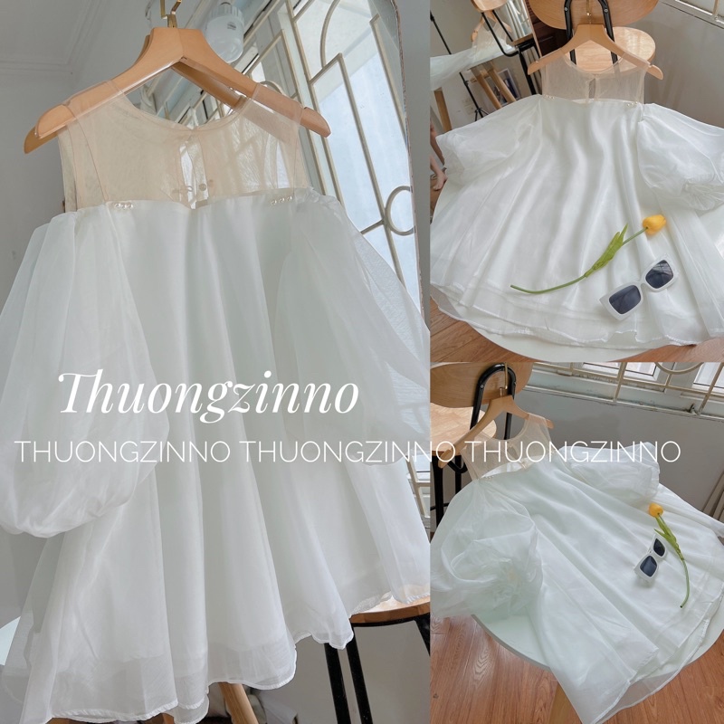 [Ảnh thật/Video]Áo babydoll trễ vai tiểu thư màu trắng xoè đính hạt  ngọc Áo trễ vai Hàn Quốc