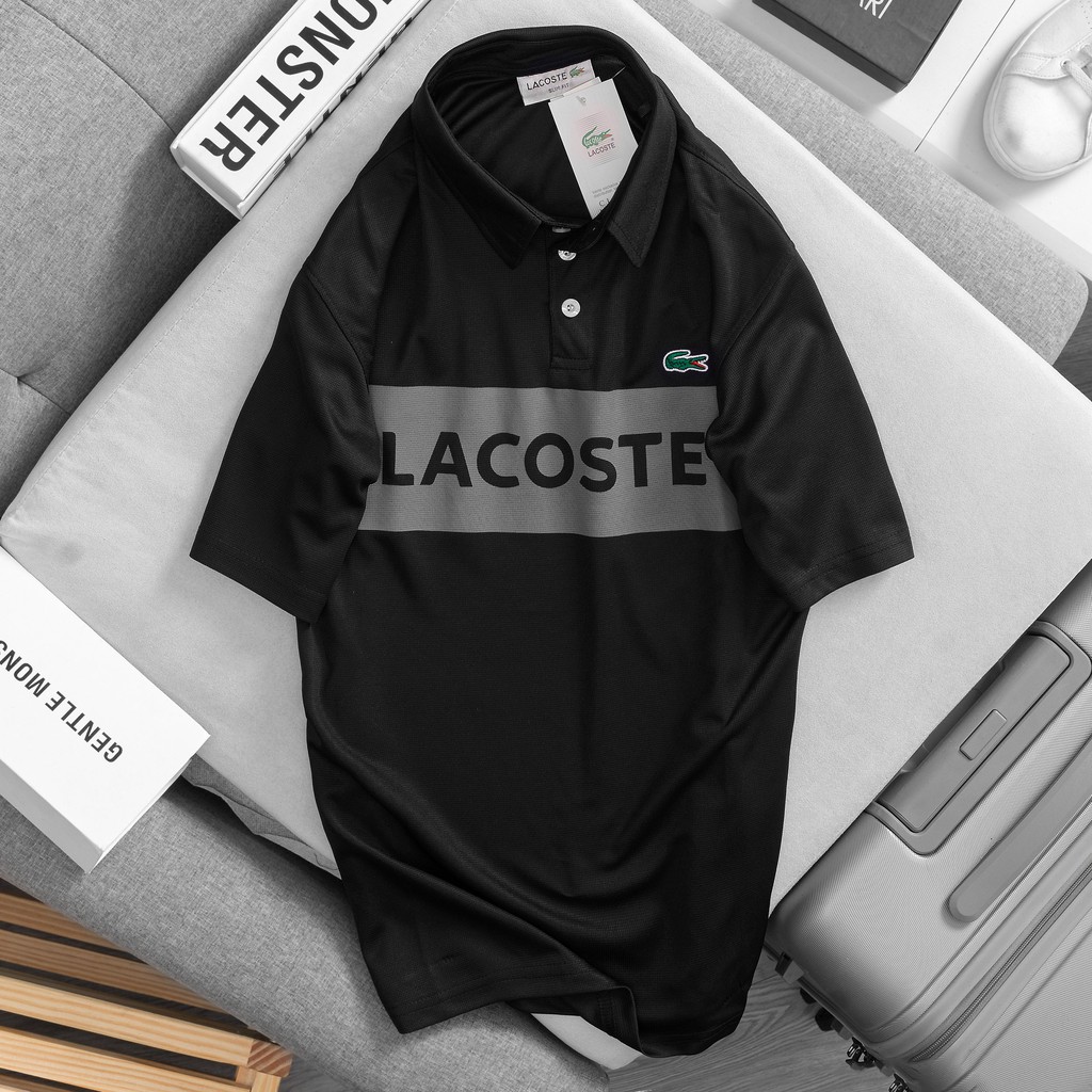 Aoa thun nam Lacoste cổ bẻ chất liệu mè vuông thoáng mát với logo thêu tinh tế thoáng mát, thấm hút mồ hôi cự tốt