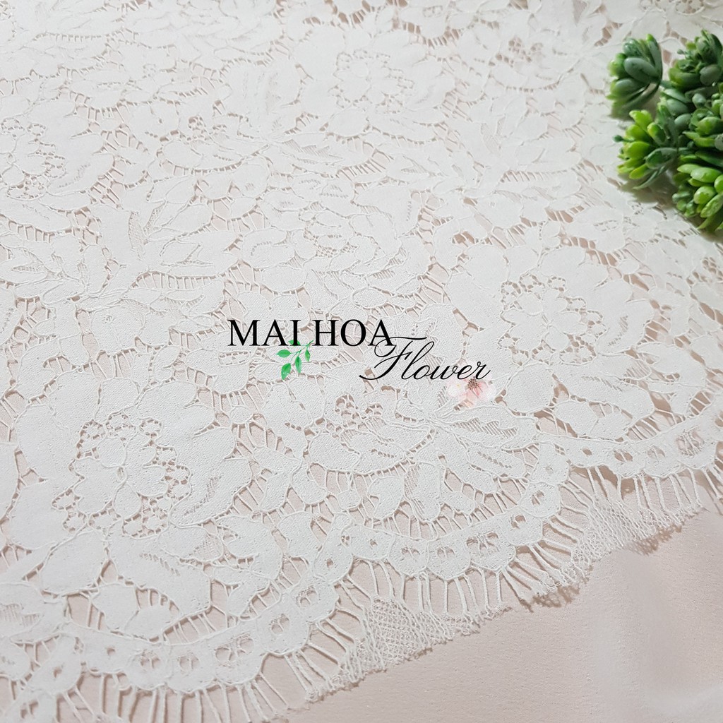 Vải ren hoa trắng dùng may đồ chất ren mềm đẹp có co giãn 150x150cm, Maihoaflower