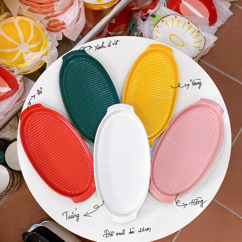 Đĩa sứ bầu dục trang trí món ăn kiểu Bắc Âu, dĩa oval decor bàn ăn