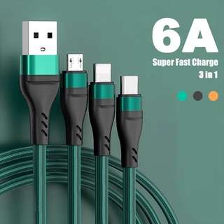 Dây cáp sạc nhanh bện nylon 3 trong 1 100w 6a cho ip micro usb type-c