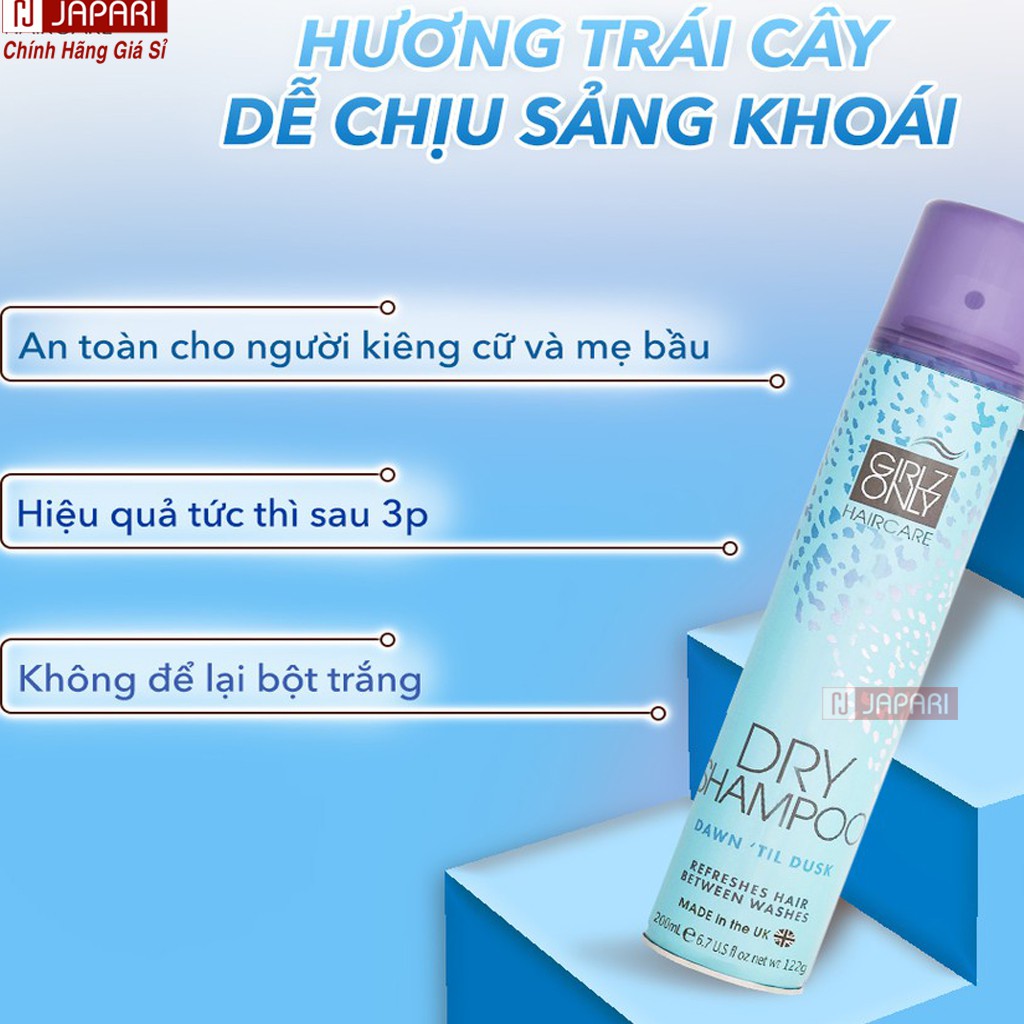 Dầu Gội Khô Girlz Only XANH Thơm Dạng Xịt Hương Cam Dry Shampoo Dawn 'Til Dusk Chăm Sóc Tóc Dưỡng Ẩm CHÍNH HÃNG JAPARI