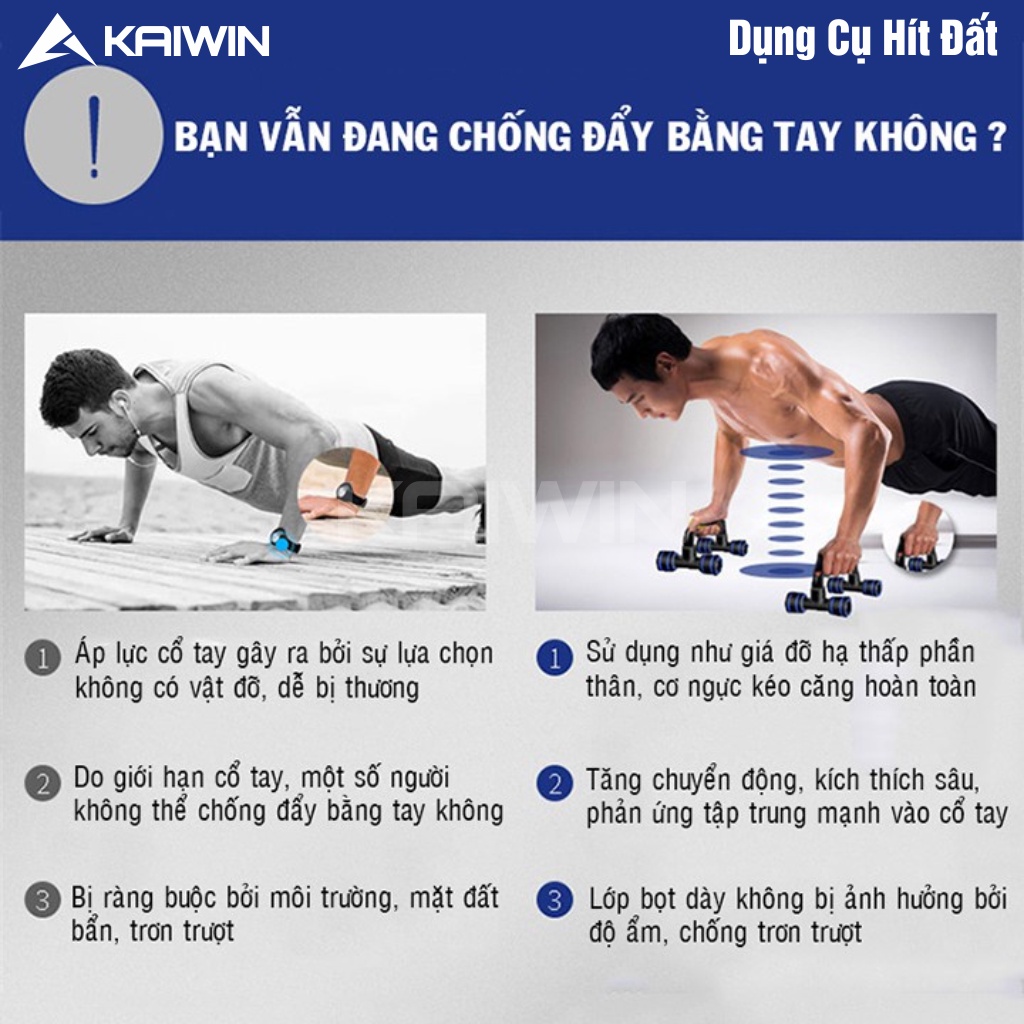 Dụng Cụ Tập Gym Tại Nhà KAIWIN Chất Liệu Thép, Mút Cao Cấp Và Đế Hút Chân Không Giúp Tập Luyện Hít Đất Hiệu Quả