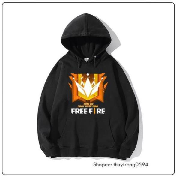 HOT-  Áo Hoodie Nỉ Free Fire Rank Đại Kiện Tướng màu đen - có size cho trẻ em