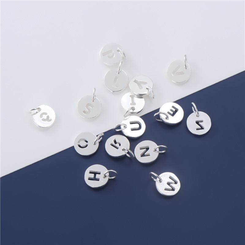 Mặt Dây Chuyền Bạc 925 Hình Tròn Khắc 26 Chữ Cái DIY