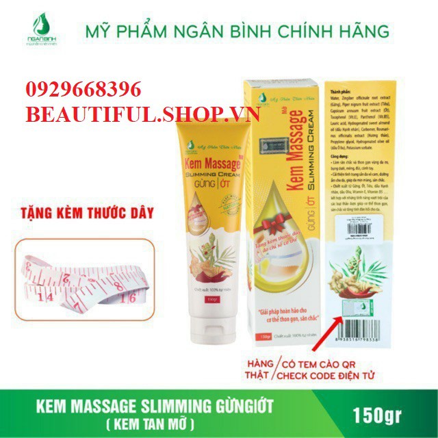 👍[100% Chính Hãng] Kem Tan Mỡ Ngân Bình 150Gr + Tặng Thước Dây + Đánh Bay Mỡ Thừa