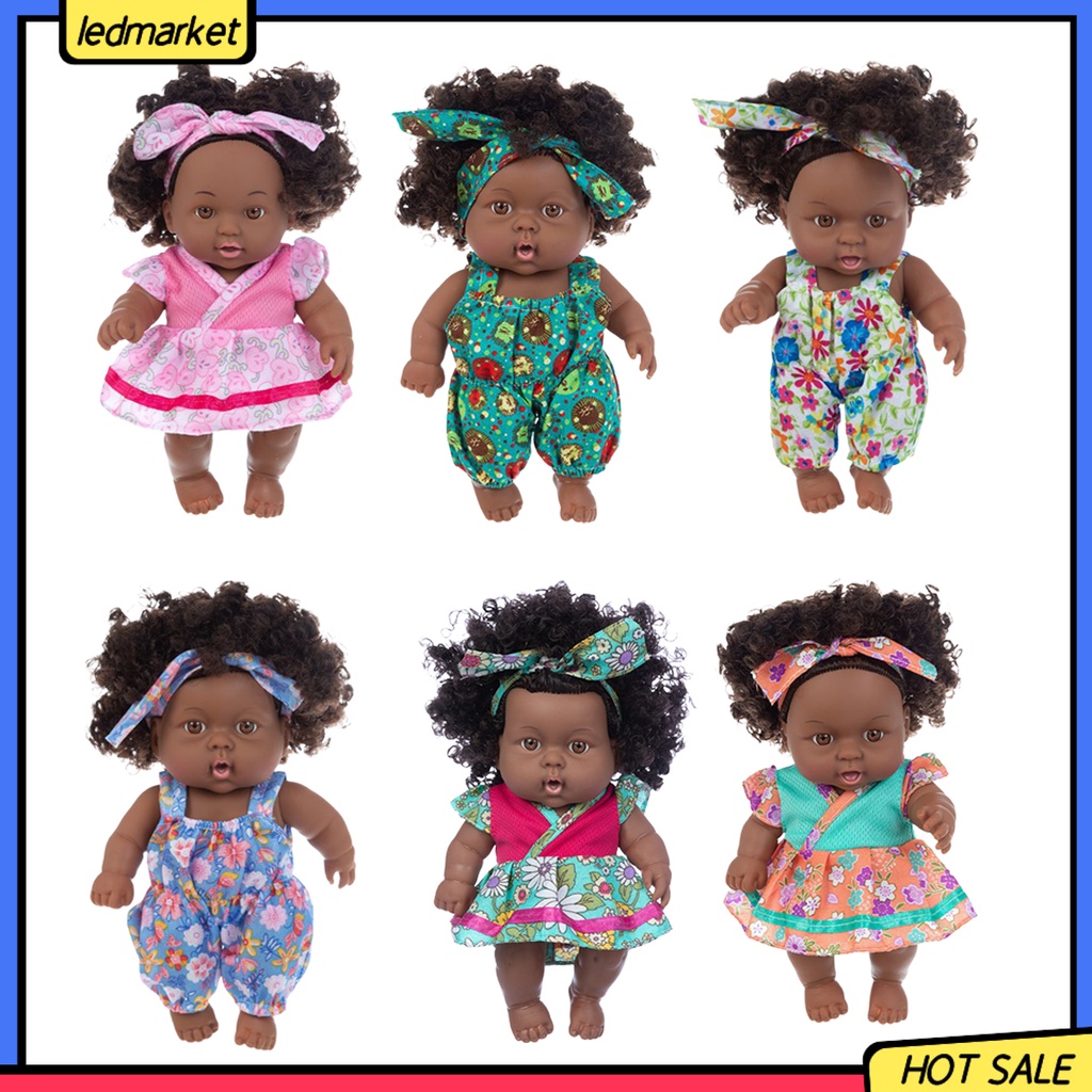 Búp Bê Cô Gái Da Đen Châu Phi Sống Động Có Thể Thu Gọn Tóc Xoăn Để Trang Trí