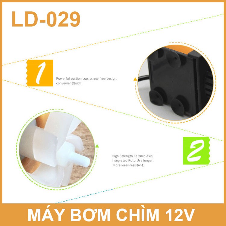 Máy Bơm Chìm Hồ Cá 12V 600L LD-029 Không Chổi Than