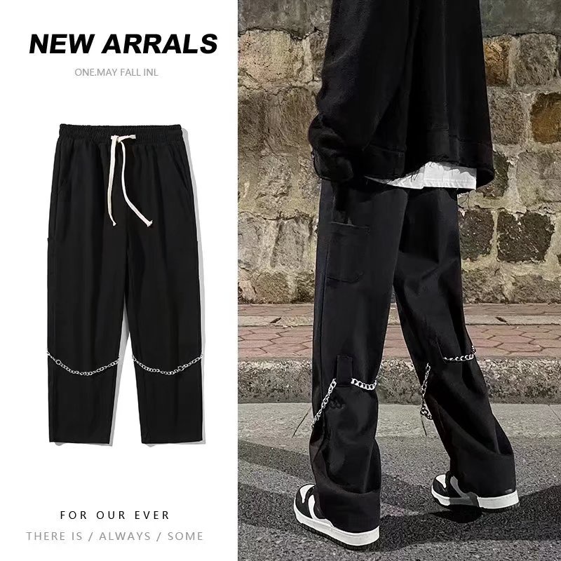 Quần Dài Ống Rộng Phối Dây Xích Phong Cách Thời Trang Hàn Quốc Dành Cho Nam Giới