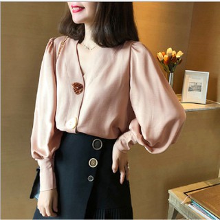 Áo sơ mi nữ cổ V tay bồng