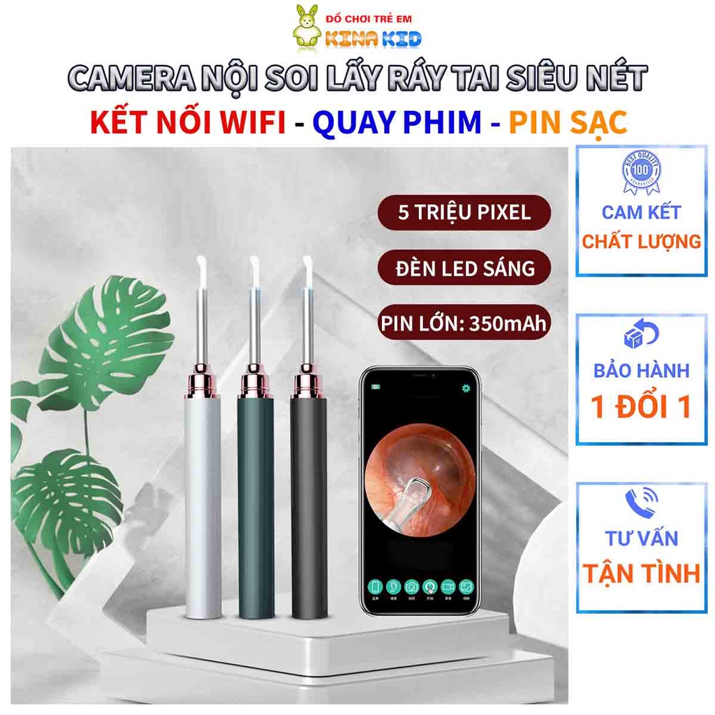 Camera Nội Soi Lấy Ráy Tai Thông Minh Siêu Nét, Kết Nối Wifi, Có Đèn Led Siêu Sáng, Pin Sạc Lại Được