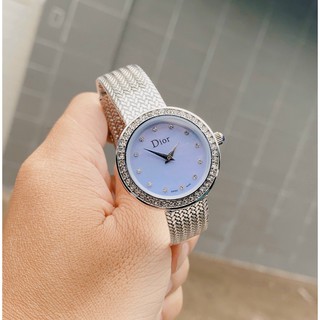 Đồng hô nữ Dior dây thép lụa viền đá, không gỉ
