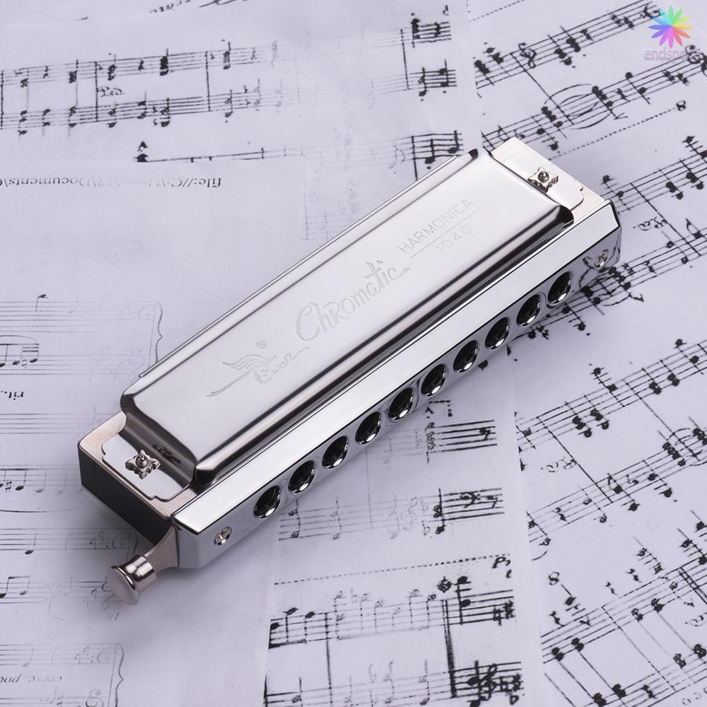 Kèn Harmonica Chromatic Swan 10 Lỗ 40 Tông C Màu Bạc Kèm Hộp Đựng Đẹp Mắt