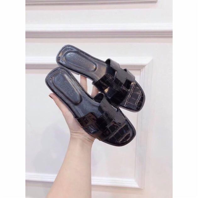 Dép Thời Trang Dép Lê Nữ Hm Da Rắn Bóng Quai Chữ H Siêu Xinh
