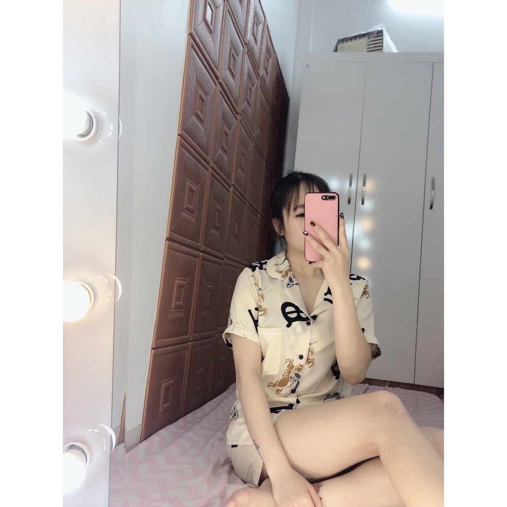 Bộ Pijama lụa áo cộc quần đùi nhiều hình cao cấp | BigBuy360 - bigbuy360.vn