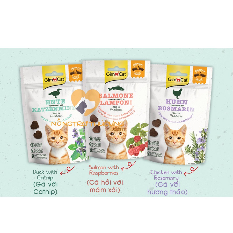 Snack cho mèo [FREESHIP] Treat Gimcat Crunchy Duck &amp; Catnip 50g - Thịt vịt và cỏ mèo huấn luyện mèo