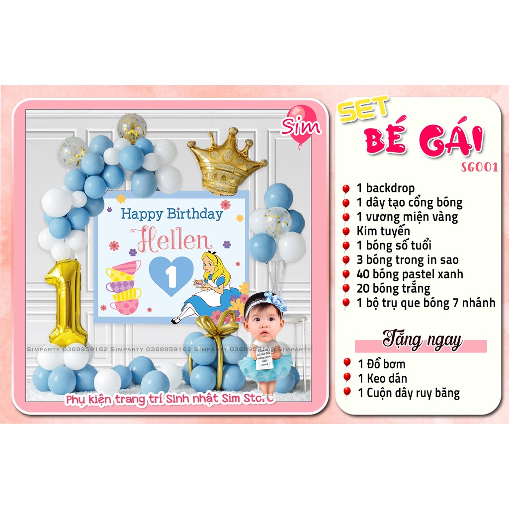 Set trang trí sinh nhật, trang trí thôi nôi, đầy tháng bé gái hot trend siêu dễ thương trọn bộ đầy đủ Simparty