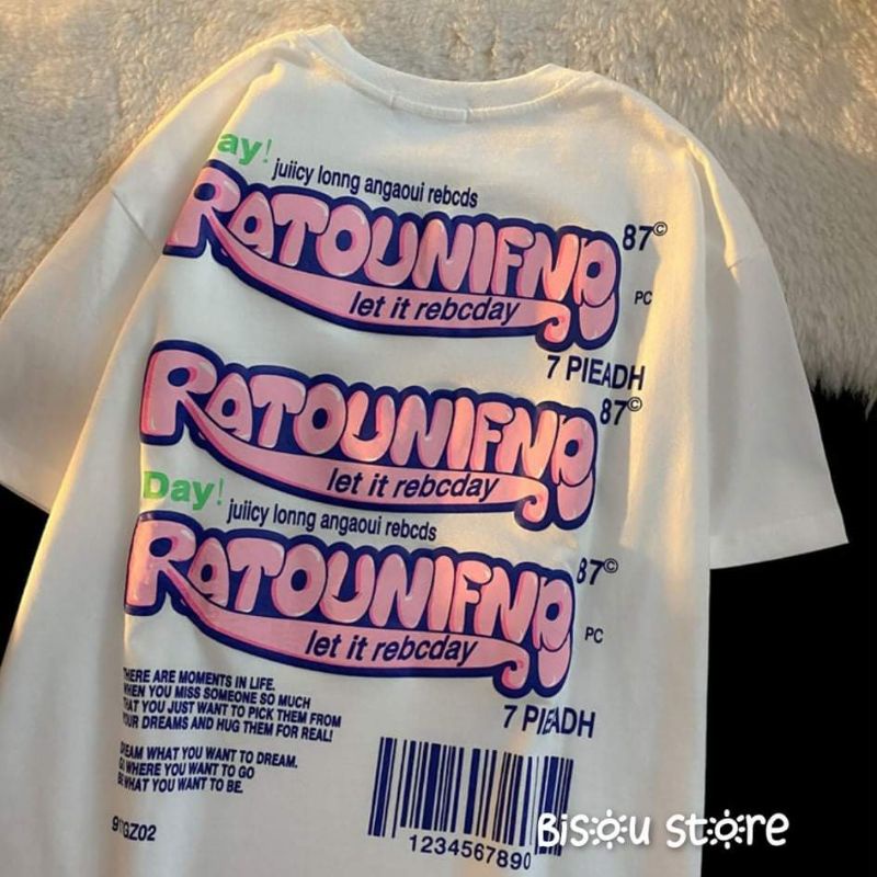 Áo thun nữ ulzzang in chữ font bubble words chữ Ratoufno 3 màu có size