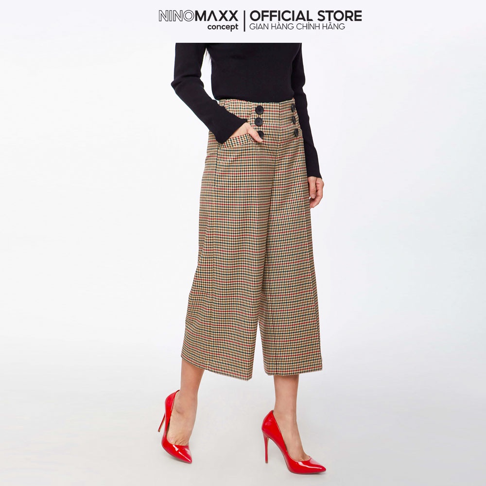 N&amp;M Quần tây nữ ống rộng sọc caro 1907150