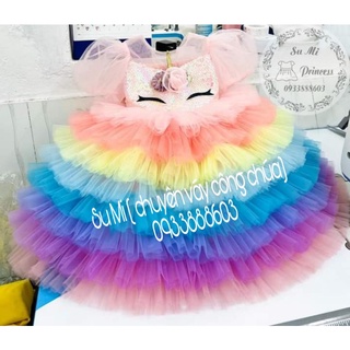 Đầm công chúa pony cầu vồng nhiều tầng cho bé