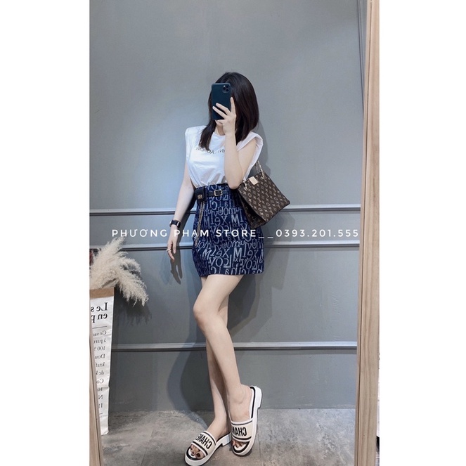 Chân váy hoa tiết chữ kèm đai | BigBuy360 - bigbuy360.vn