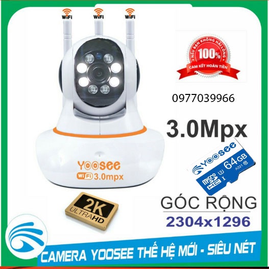 [ kèm thẻ 32gb 64gb] camera yoosee 3 râu 3.0 mới siêu nét ban đêm có mầu