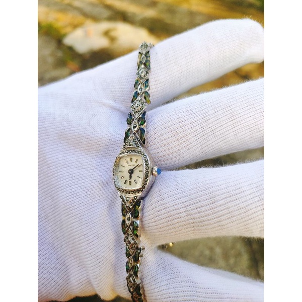 Đồng hồ nữ opal thụy sĩ, máy pin, đá opal mang lại may mắn cho người đeo, size 20mm, dây khóa zin, độ mới 95%