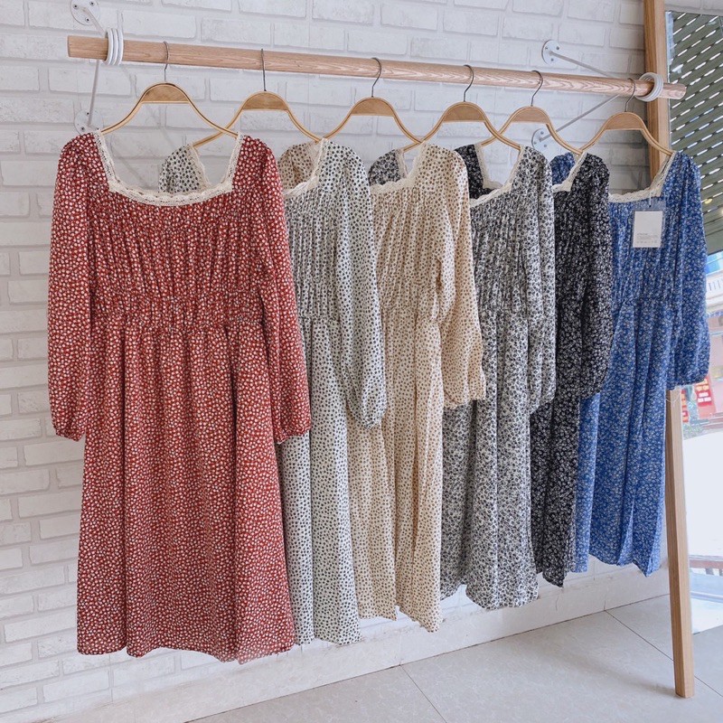 váy hoa nhí cổ vuông viền ren chun ngực eo Ulzzang style 🌸 VKE 9152-2 -3 Hàng Quảng Châu | BigBuy360 - bigbuy360.vn