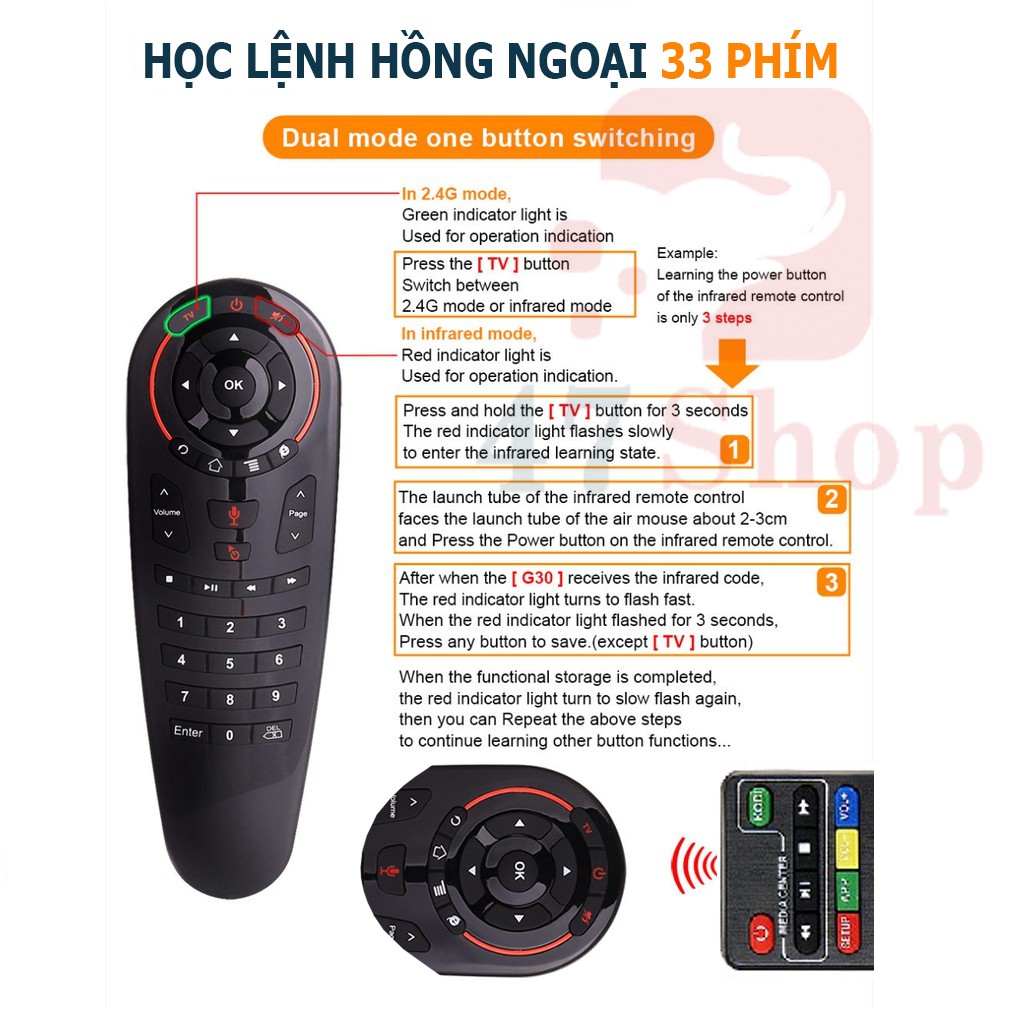 Chuột bay Điều khiển tìm kiếm giọng nói Air Mouse Remote Voice G30 - Chuột bay G30s