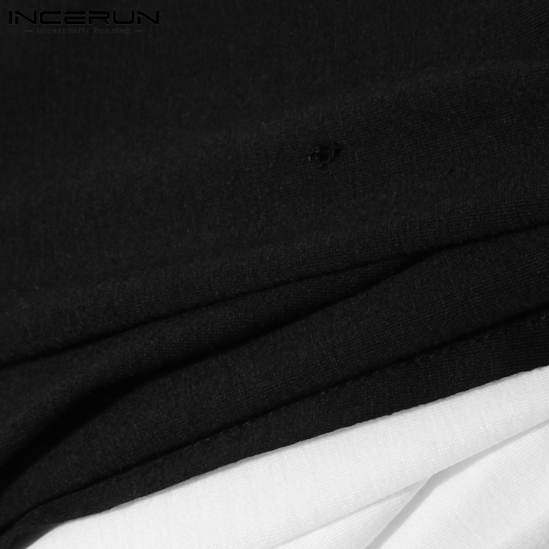 Áo thun nam INCERUN tay ngắn thiết kế giả 2 áo đắp vải độc đáo