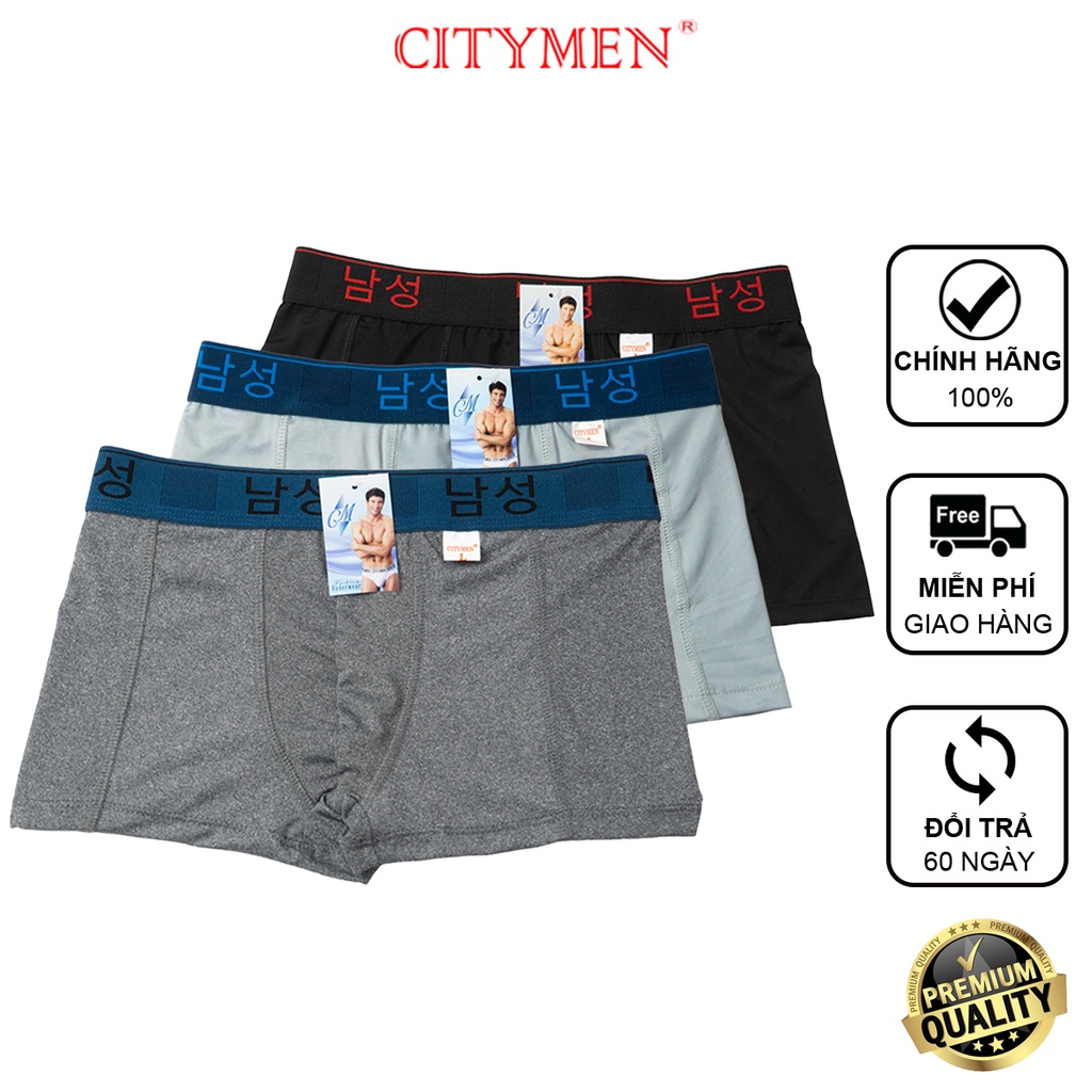 Combo 3 Quần Sịp Nam Boxer CITYMEN Lưng Hàn Quốc Vải Thun Lạnh Co Dãn 4 Chiều Kháng Khuẩn Thấm Hút Tốt
