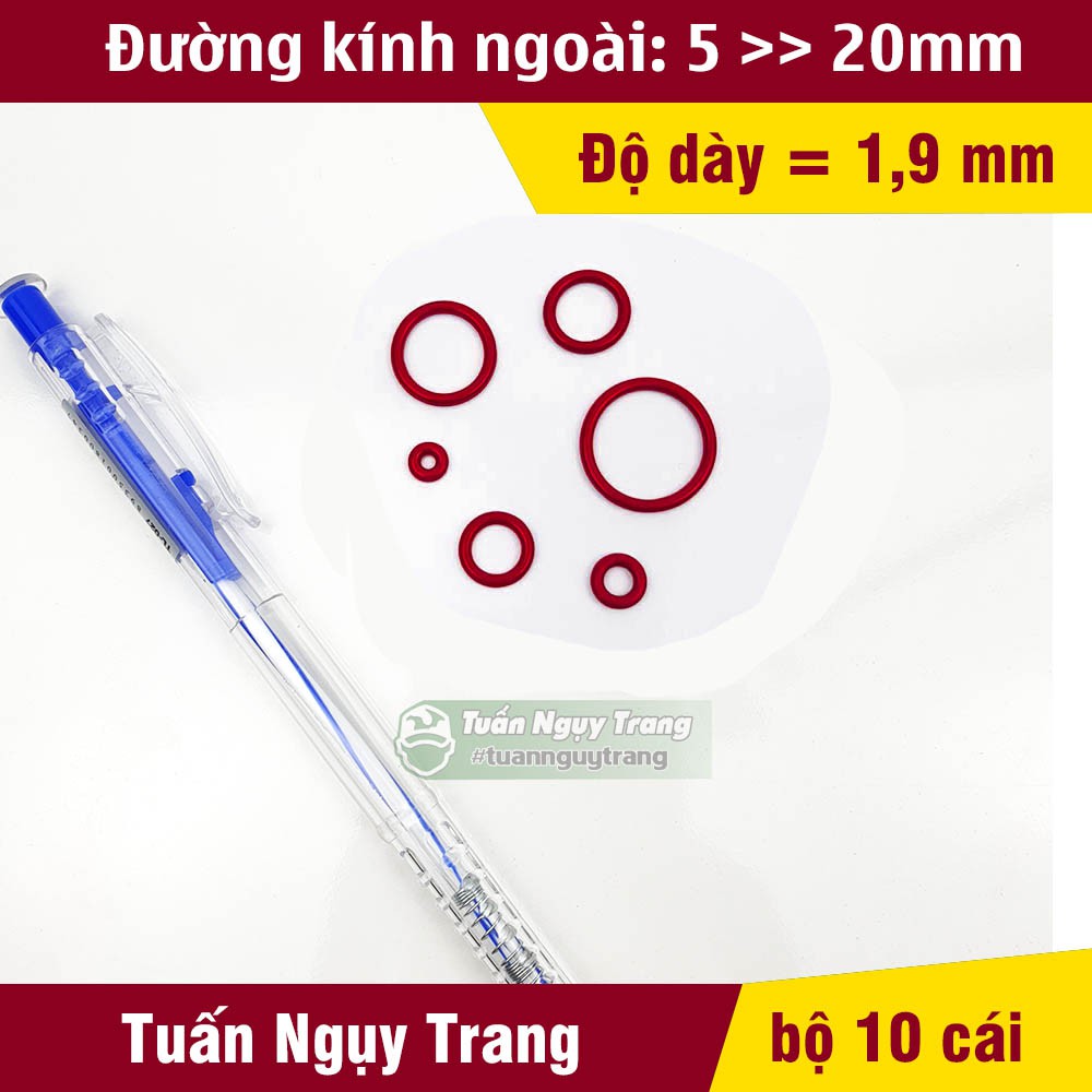 Oring đỏ silicon VMQ [Dày = 1,9mm] * [5,6,7,8,9,10,11,12,13,14,15,16,17,18,19,20mm] - Gioăng sim cao