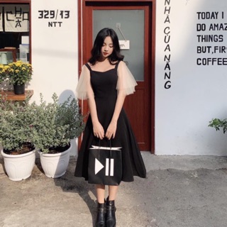 💕💕💕 Đầm đen tay phối lưới cúp ngực