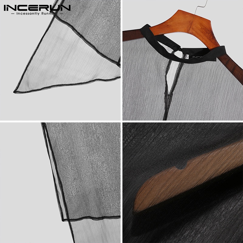 Áo không tay INCERUN màu đen dáng rộng kiểu dáng không đều thoáng khí hợp thời trang cho nam
