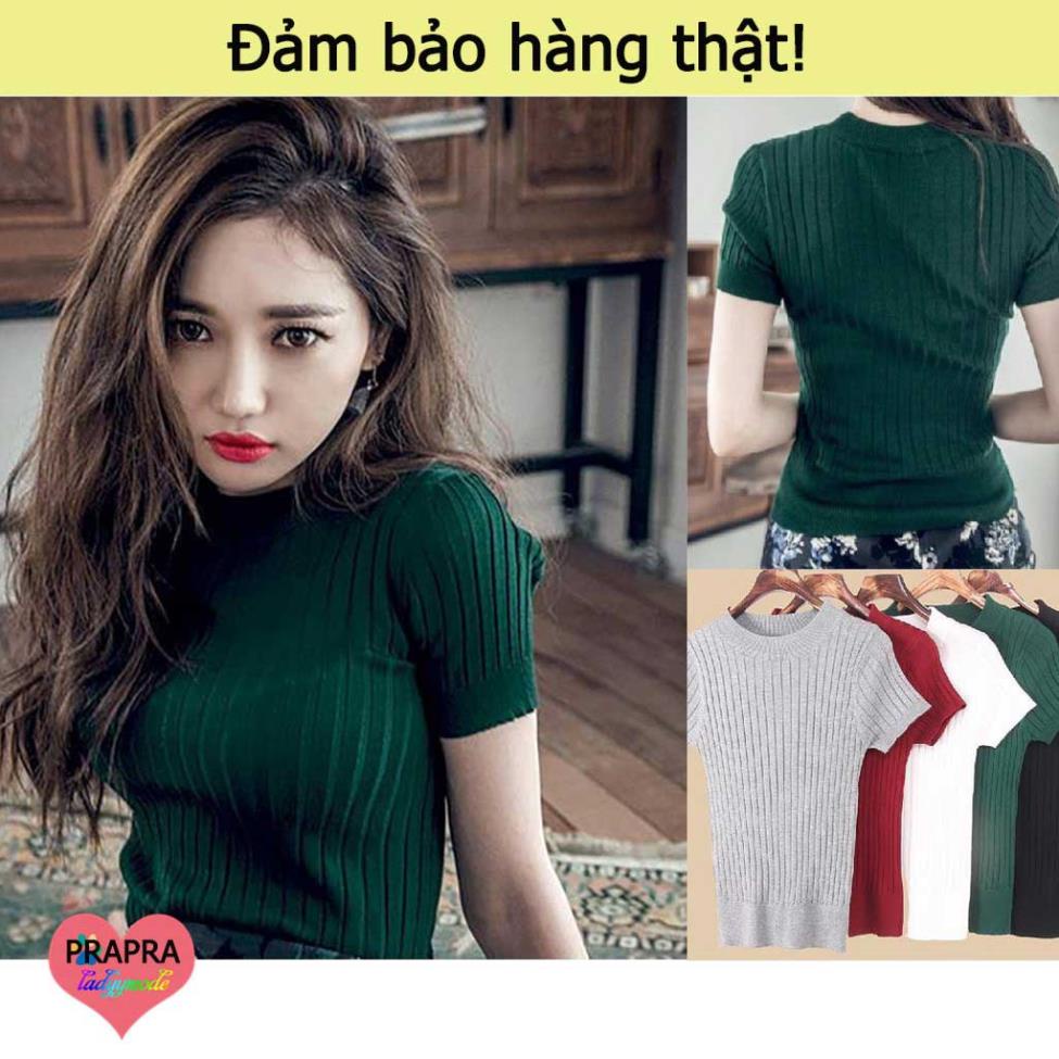 Áo thun dệt kim cổ lọ dáng ôm màu trơn thời trang cho nữ , áo thun nữ tay ngắn áo mùa hè áo dệt kim tay ngắn !