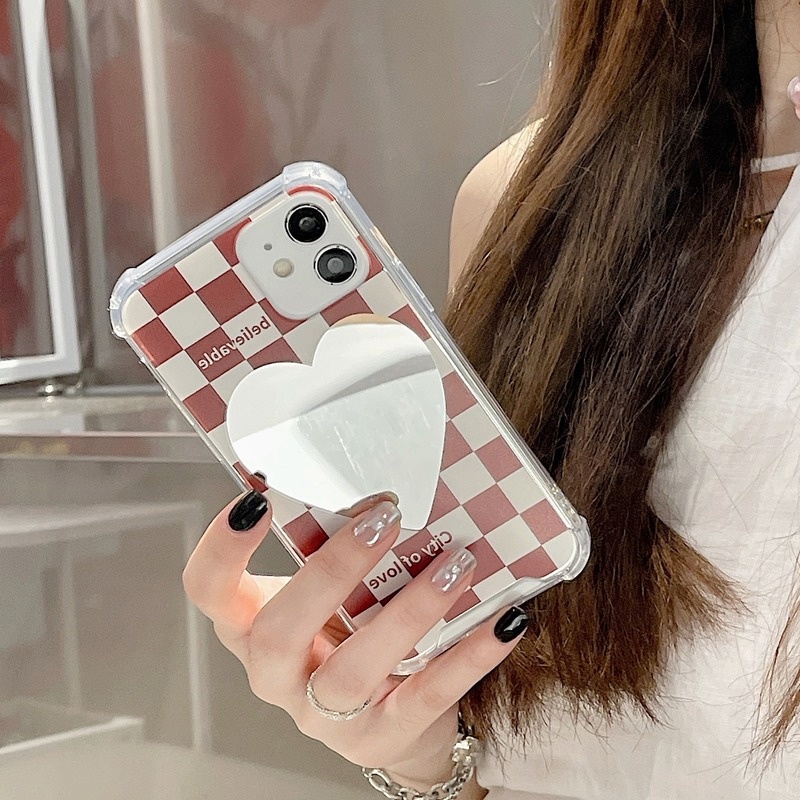 Ốp Điện Thoại Mềm Tráng Gương Họa Tiết Sọc Caro Màu Đỏ Cho Iphone 14promax 13promax 11 xsmax 678plus