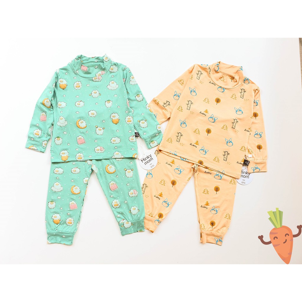 Sale !!! Bộ Dài Tay Minky Mom Cổ Cao 3p Chất Thun Lạnh Họa Tiết Dễ Thương Cho Bé MKM15