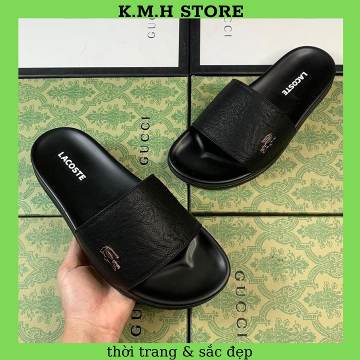 Dép nam quai ngang Lacoste da bò xịn cao cấp hót hít nhất của mùa hè năm nay