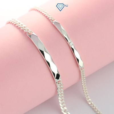 Vòng tay đôi bạc 925 nam nữ kẻ caro khắc tên LTD0006 Trang Sức TNJ