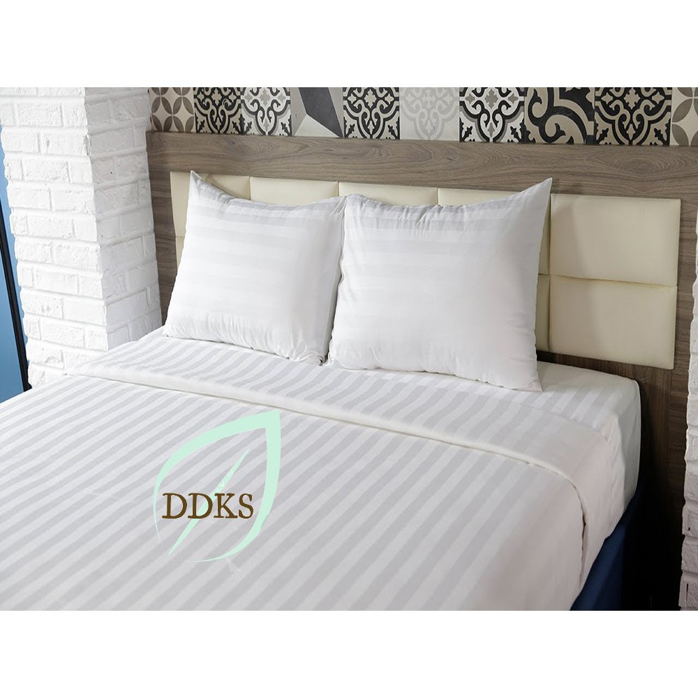 Bộ dra giường cotton màu trắng sọc 3F riotex dra giường khách sạn đủ size