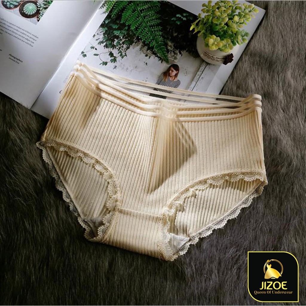 Quần lót nữ cotton dễ thương tăm tre phối viền ren cao cấp đẹp thời trang QLT15 | BigBuy360 - bigbuy360.vn