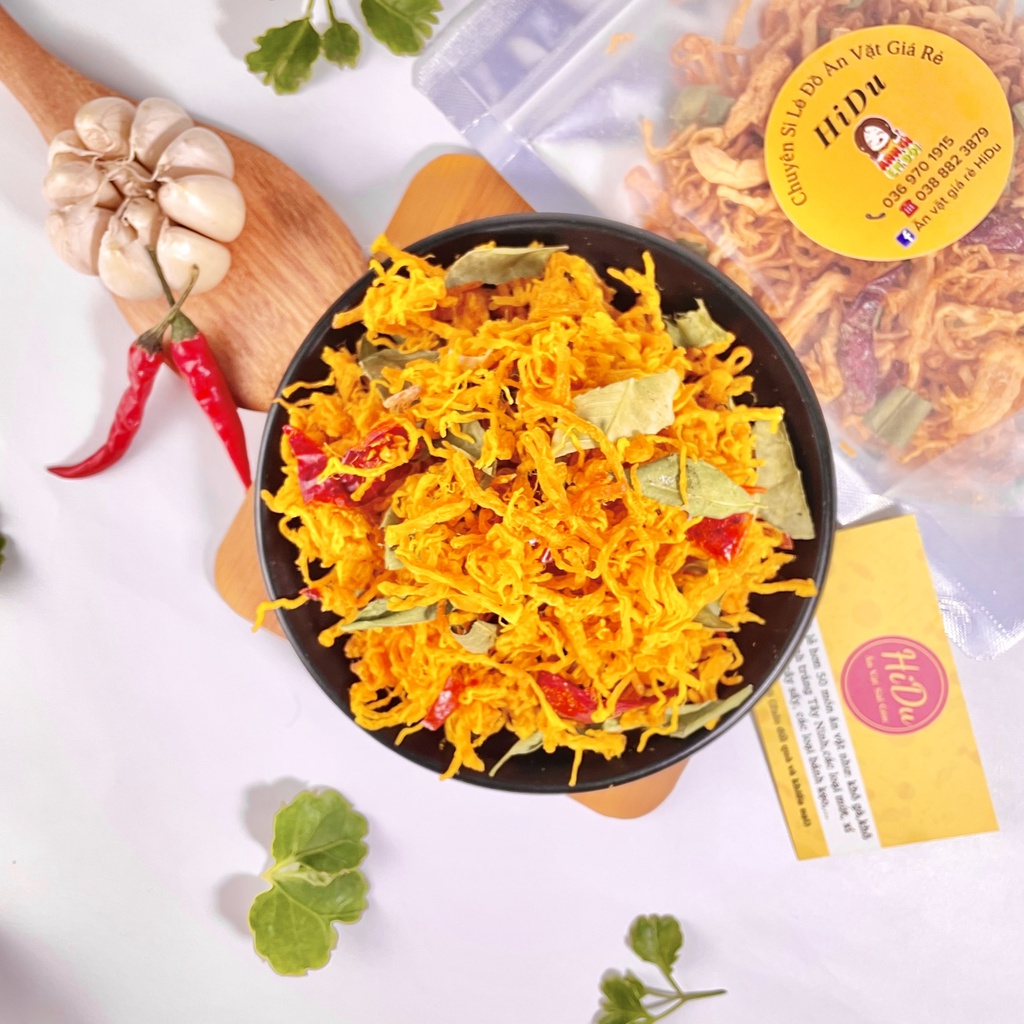 Khô gà lá chanh cay 100gr HiDu  hàng xuất khẩu sợi to cay đậm vị