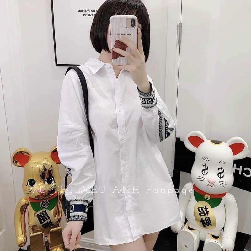 ANU747 - ÁO SƠ MI NỮ TRẮNG DÀI TAY VIỀN LƯNG DIO