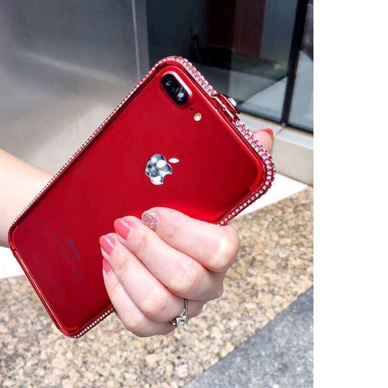 Ốp viền iphone X đính đá + Bộ Skin dán cùng màu máy đẹp lộng lẫy ( Bộ sản phẩm ĐỎ ĐÔ)